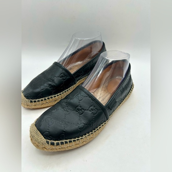 GUCCI Signature GG Leather Espadrilles Flats Women’s US 7 1/2 Black, GUCCISSIMA - Picture 9 of 16